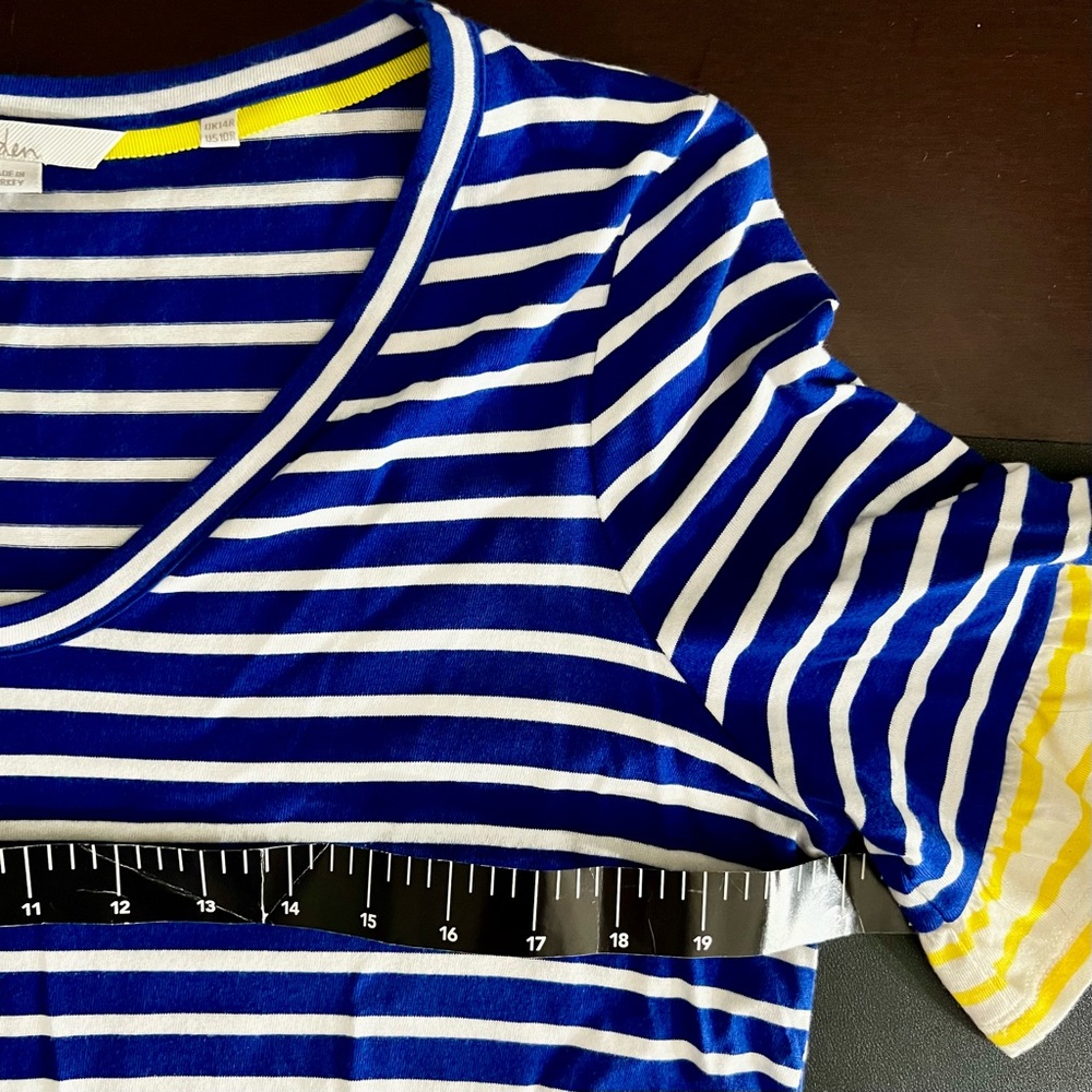 BODEN Imogene Striped Cotton- Blend Jersey Dress with Ruffle Sleeves - Picture 7 of 9